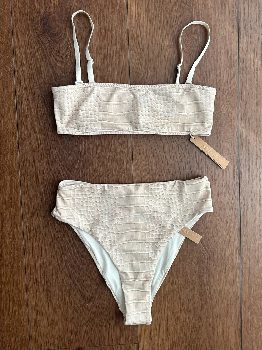 SKIMS Cream Textured Croc-Embossed Bikini Set
